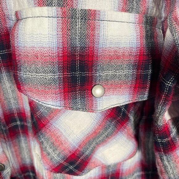 KUT from the Kloth Boylen Western Shirt Women 2XL Plaid Flap Pocket Snap Up - Picture 2 of 7